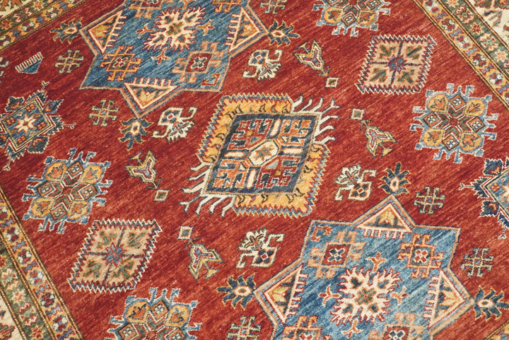 6x6 Red Kazak Afghan Hand-Knotted Wool Sqaure Rug - Yildiz Rugs