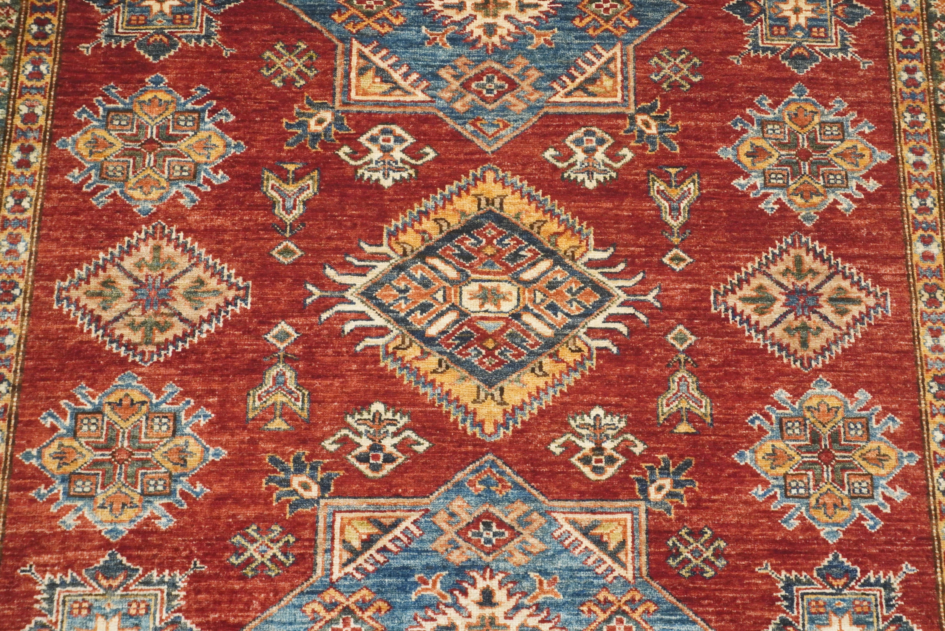 6x6 Red Kazak Afghan Hand-Knotted Wool Sqaure Rug - Yildiz Rugs