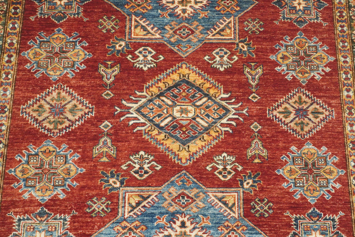 6x6 Red Kazak Afghan Hand-Knotted Wool Sqaure Rug - Yildiz Rugs