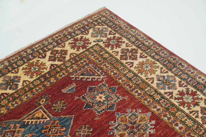 6x6 Red Kazak Afghan Hand-Knotted Wool Sqaure Rug - Yildiz Rugs