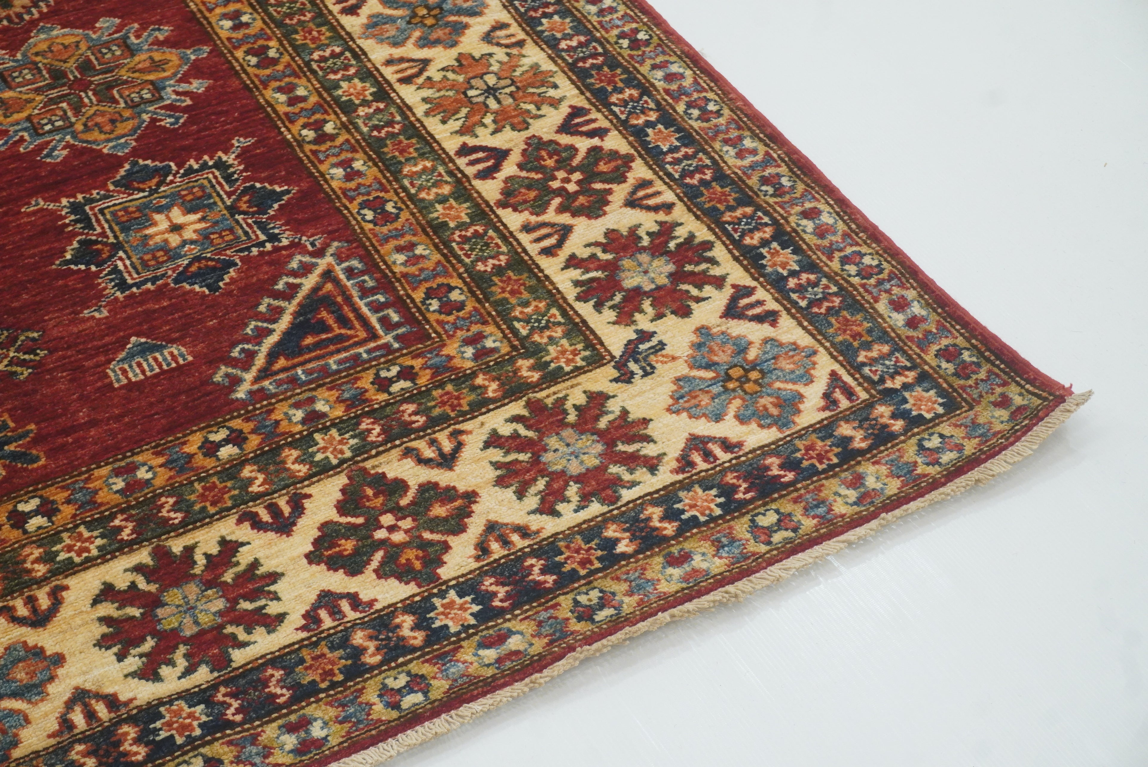 6x6 Red Kazak Afghan Hand-Knotted Wool Sqaure Rug - Yildiz Rugs