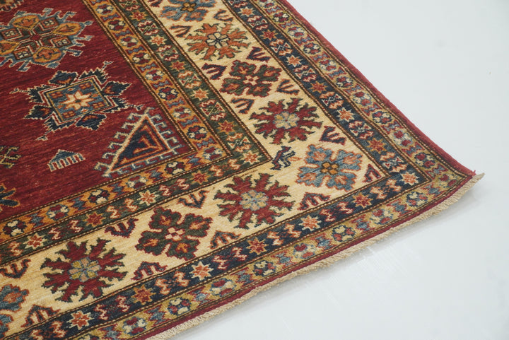 6x6 Red Kazak Afghan Hand-Knotted Wool Sqaure Rug - Yildiz Rugs