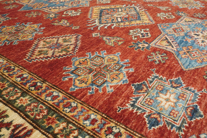 6x6 Red Kazak Afghan Hand-Knotted Wool Sqaure Rug - Yildiz Rugs