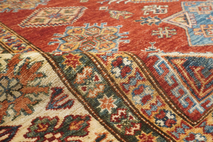 6x6 Red Kazak Afghan Hand-Knotted Wool Sqaure Rug - Yildiz Rugs