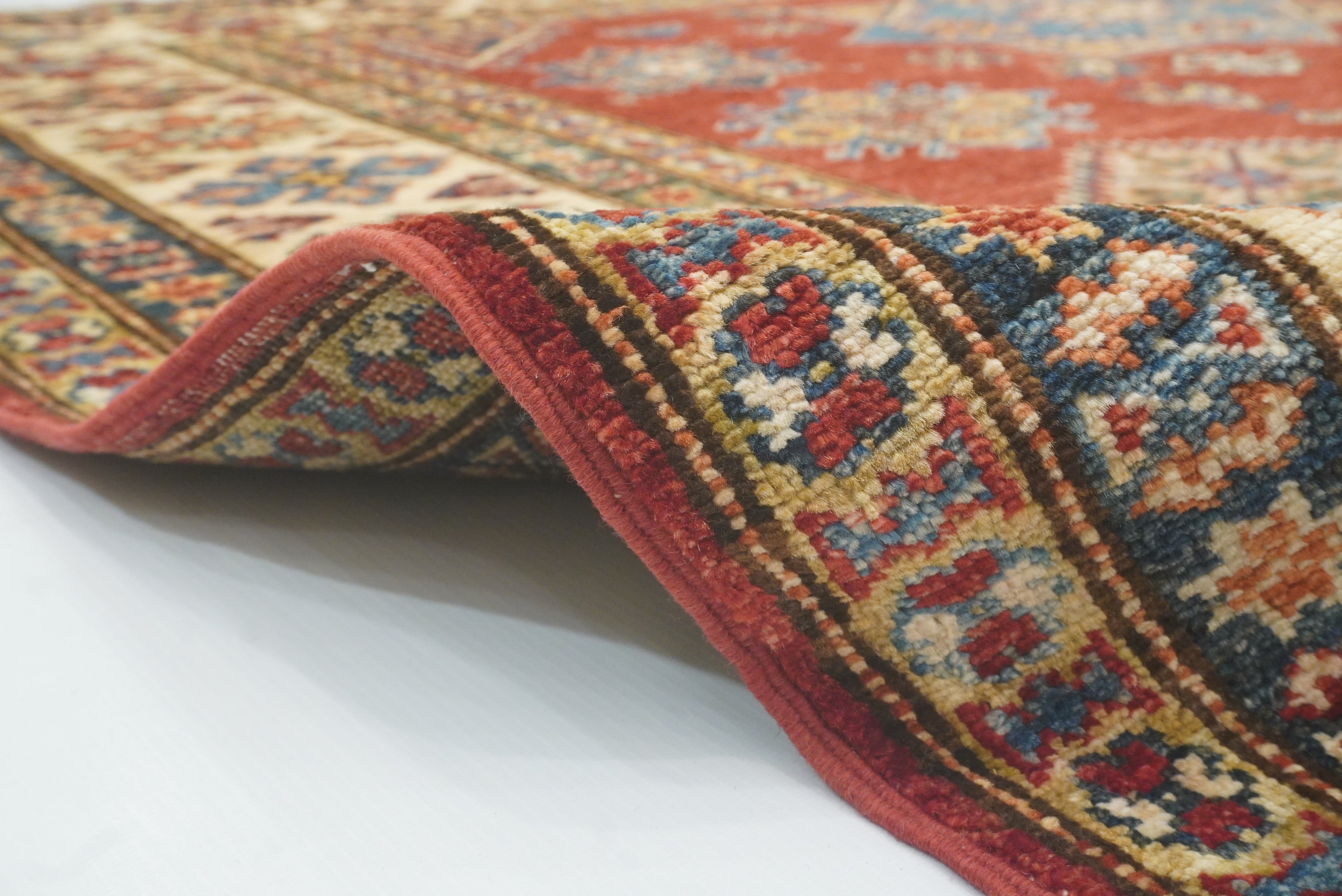 6x6 Red Kazak Afghan Hand-Knotted Wool Sqaure Rug - Yildiz Rugs