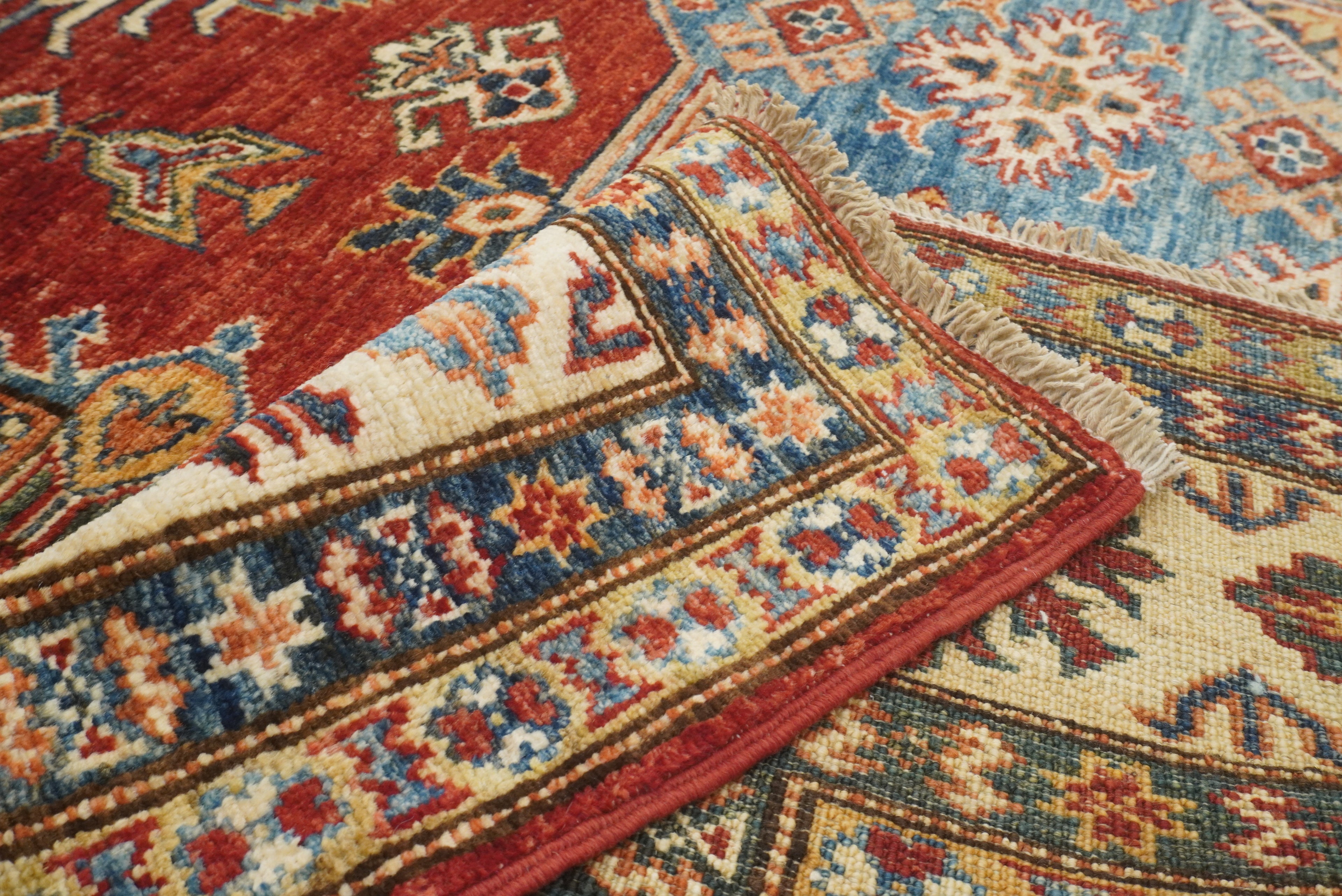 6x6 Red Kazak Afghan Hand-Knotted Wool Sqaure Rug - Yildiz Rugs