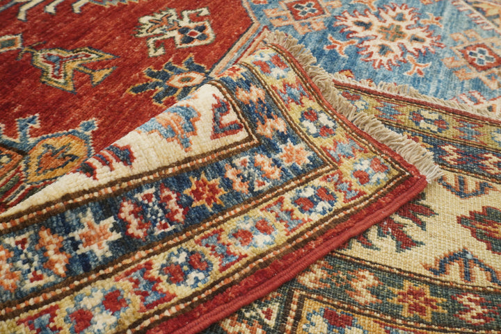 6x6 Red Kazak Afghan Hand-Knotted Wool Sqaure Rug - Yildiz Rugs