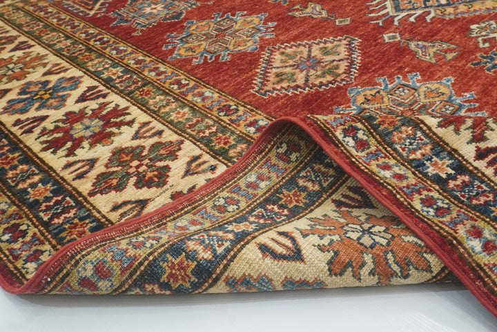 6x6 Red Kazak Afghan Hand-Knotted Wool Sqaure Rug - Yildiz Rugs