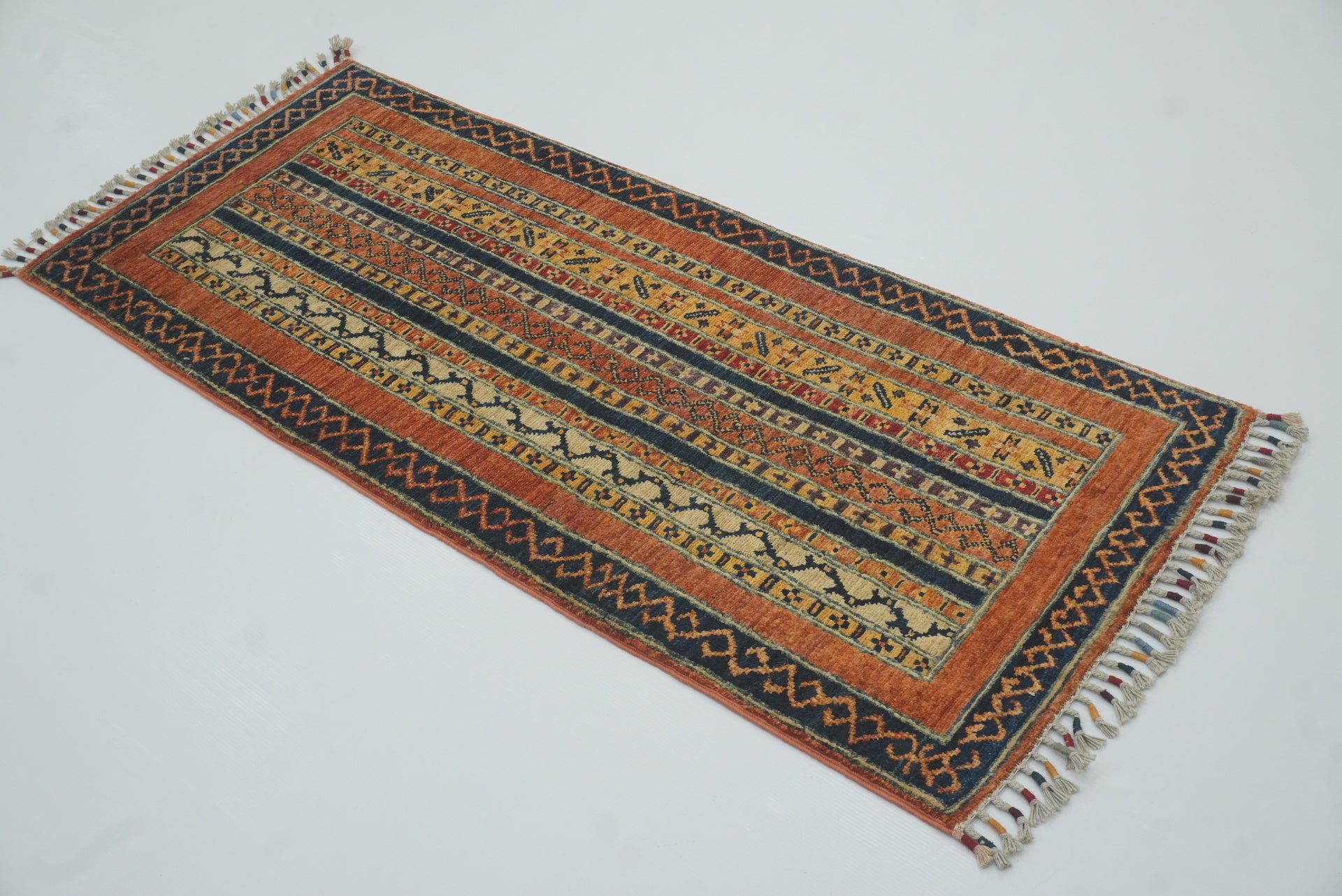 2x5 Orange Shaal Turkish Hand knotted Runner Rug - Yildiz Rugs