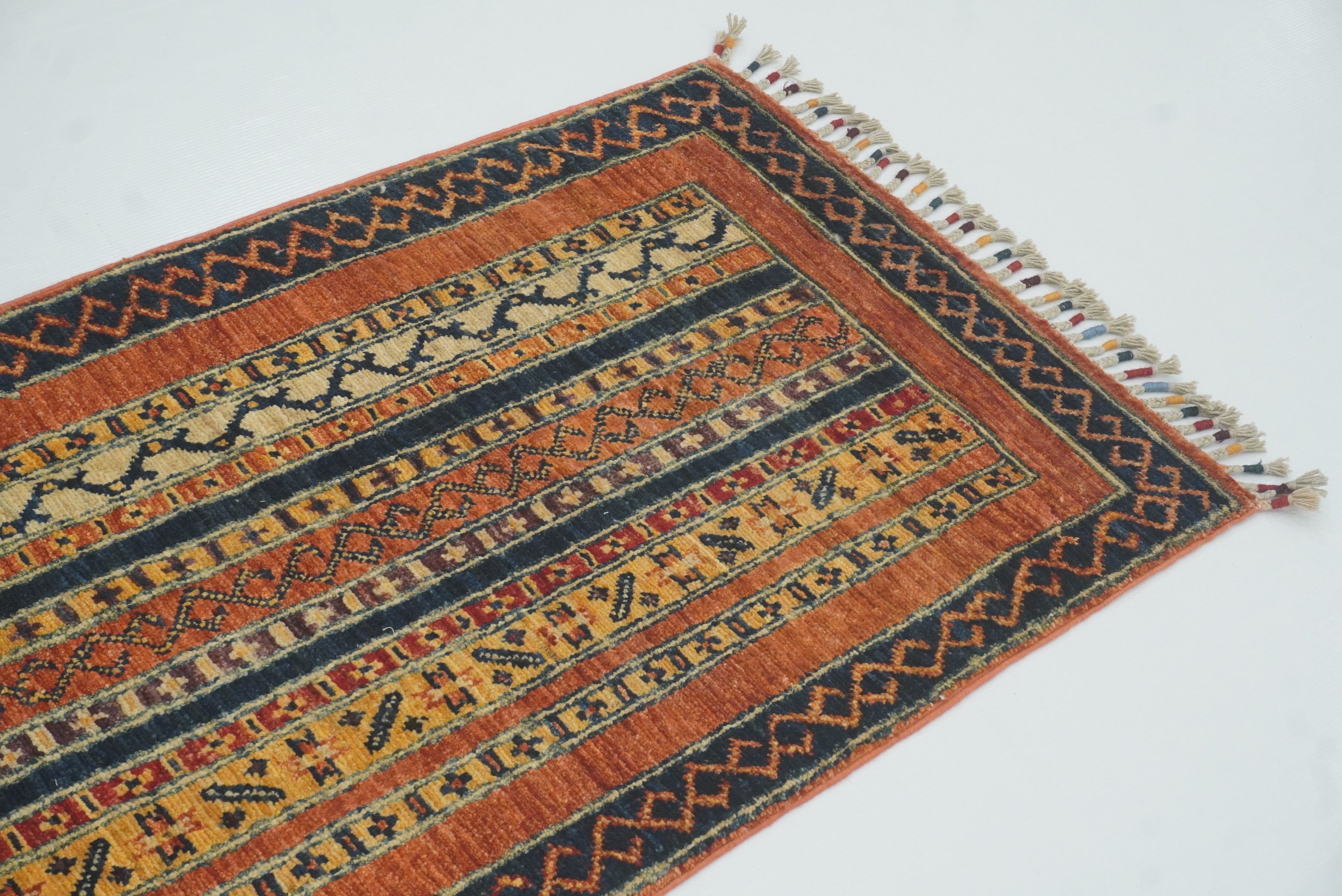 2x5 Orange Shaal Turkish Hand knotted Runner Rug - Yildiz Rugs