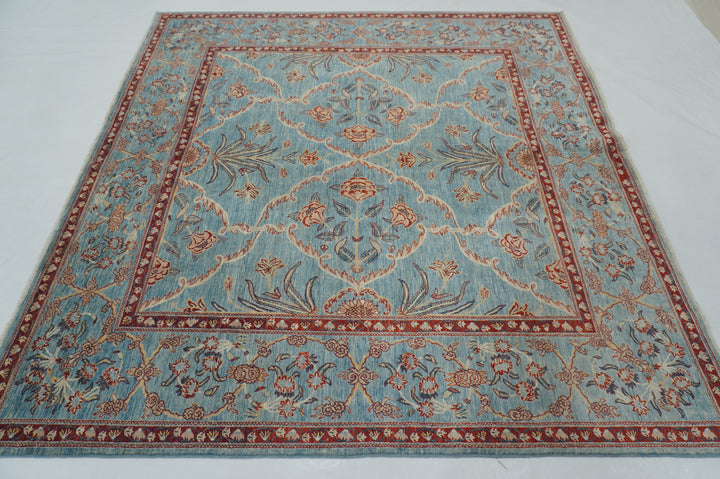 7x7 Blue Square Fine Quality Afghan Hand knotted Square Rug - Yildiz Rugs