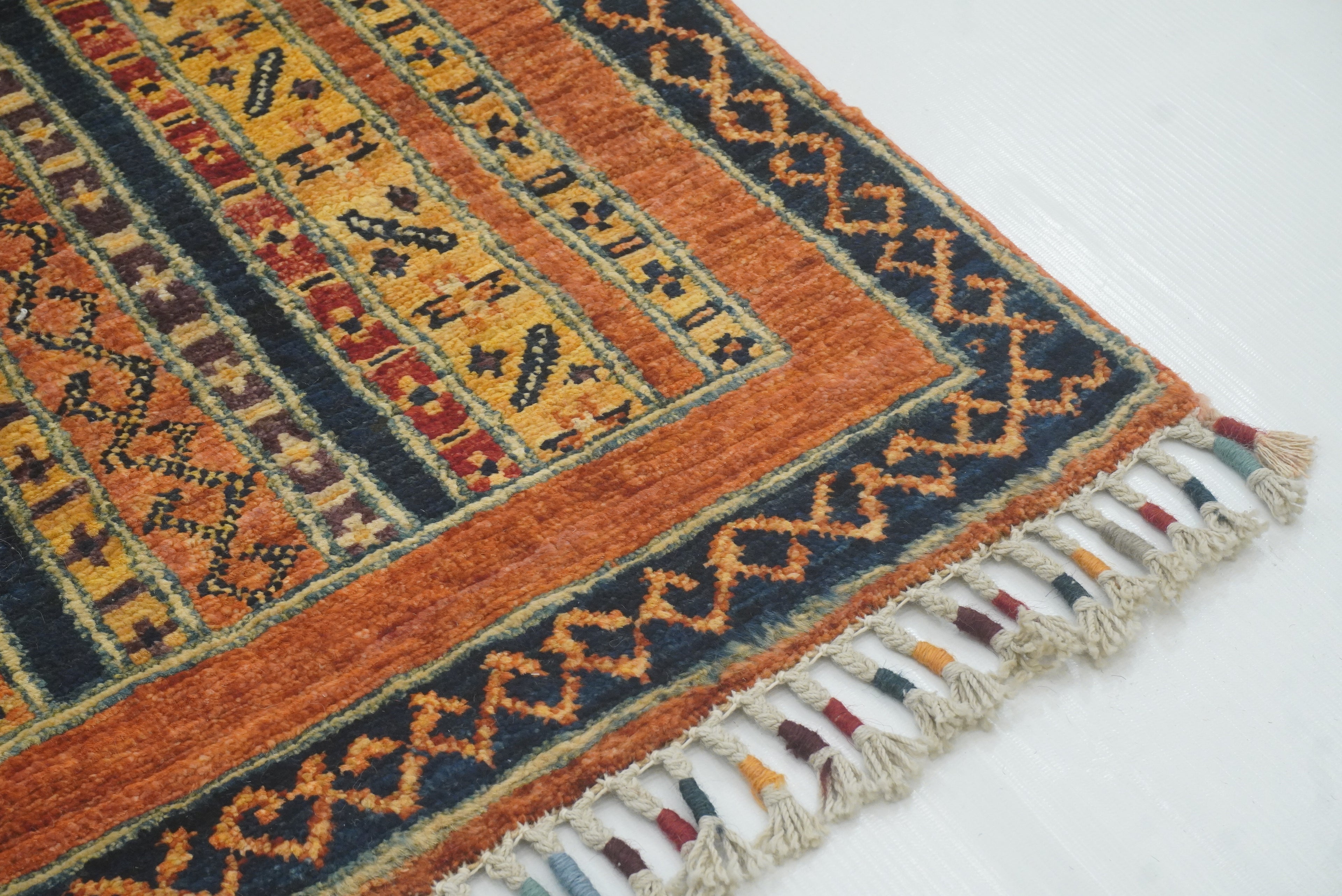 2x5 Orange Shaal Turkish Hand knotted Runner Rug - Yildiz Rugs