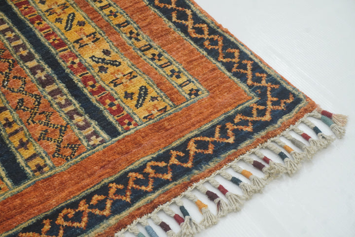 2x5 Orange Shaal Turkish Hand knotted Runner Rug - Yildiz Rugs
