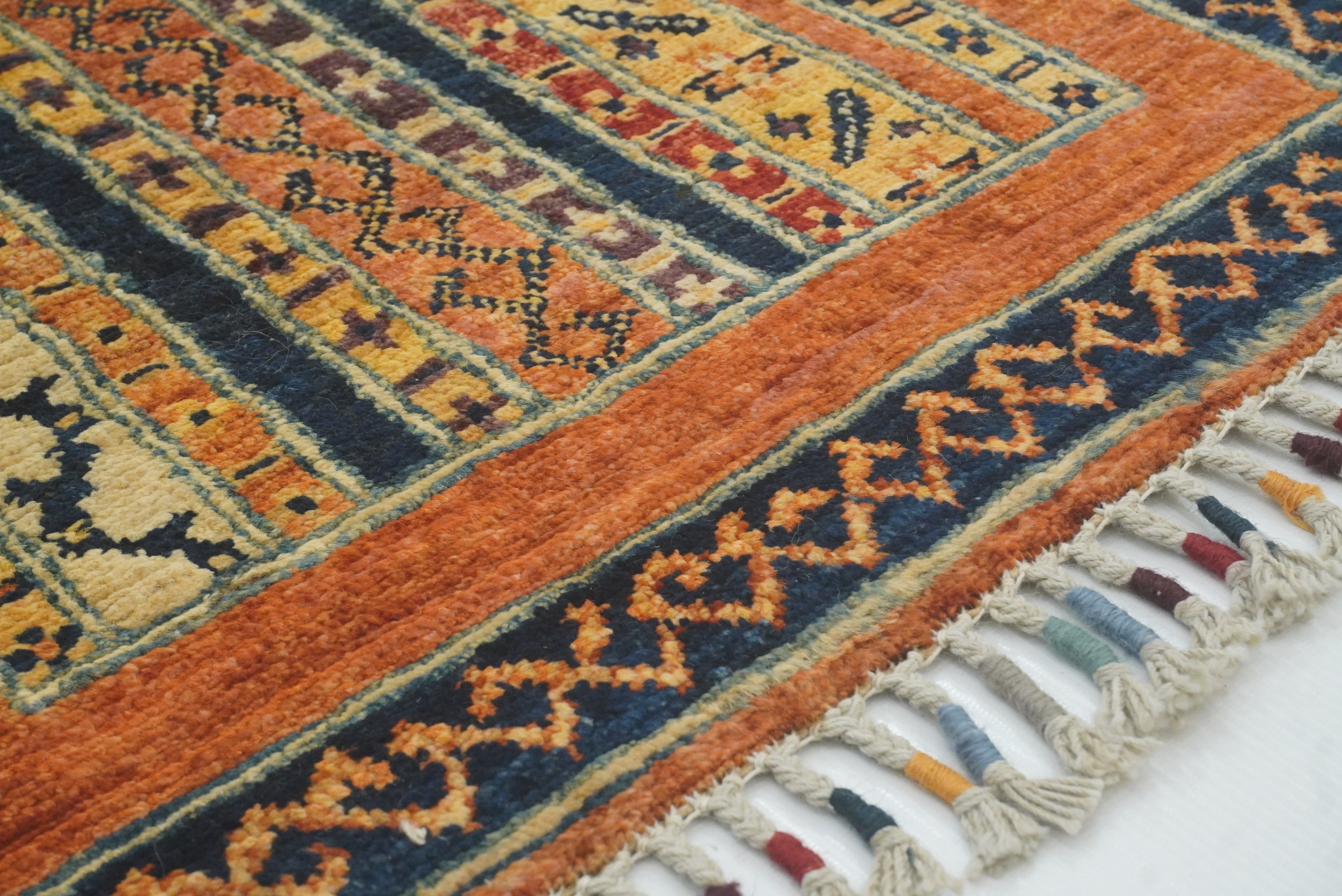 2x5 Orange Shaal Turkish Hand knotted Runner Rug - Yildiz Rugs