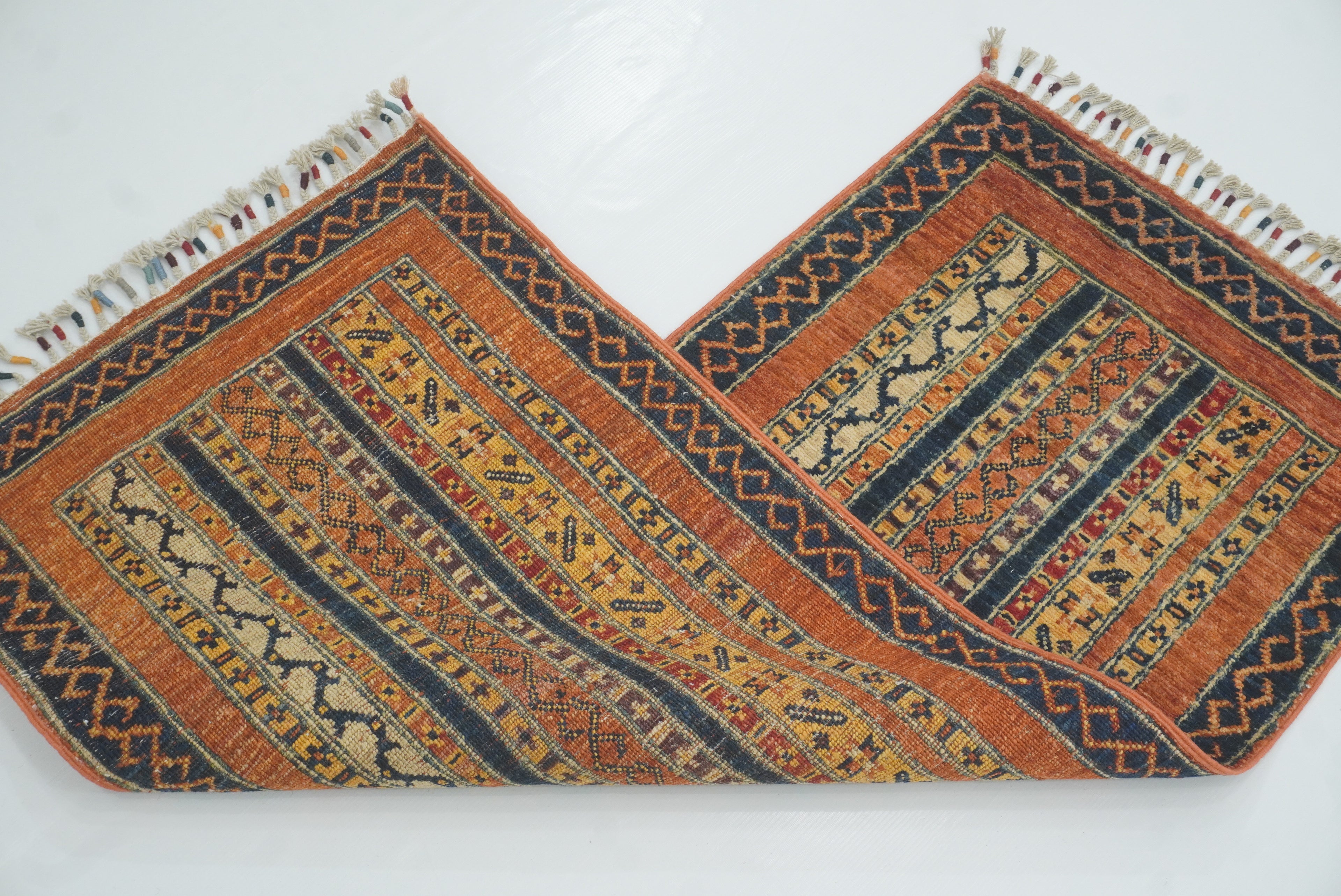 2x5 Orange Shaal Turkish Hand knotted Runner Rug - Yildiz Rugs