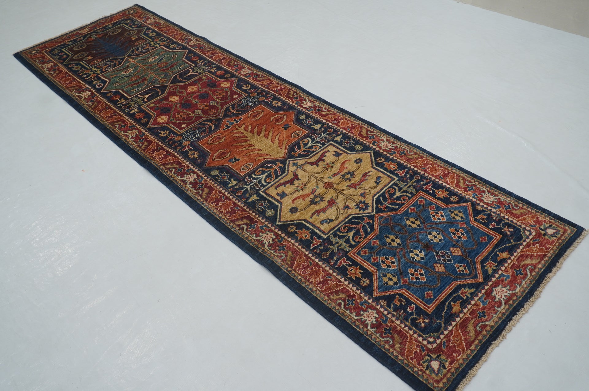 3x10 Navy Blue Bakhtiari Afghan hand knotted Runner Rug