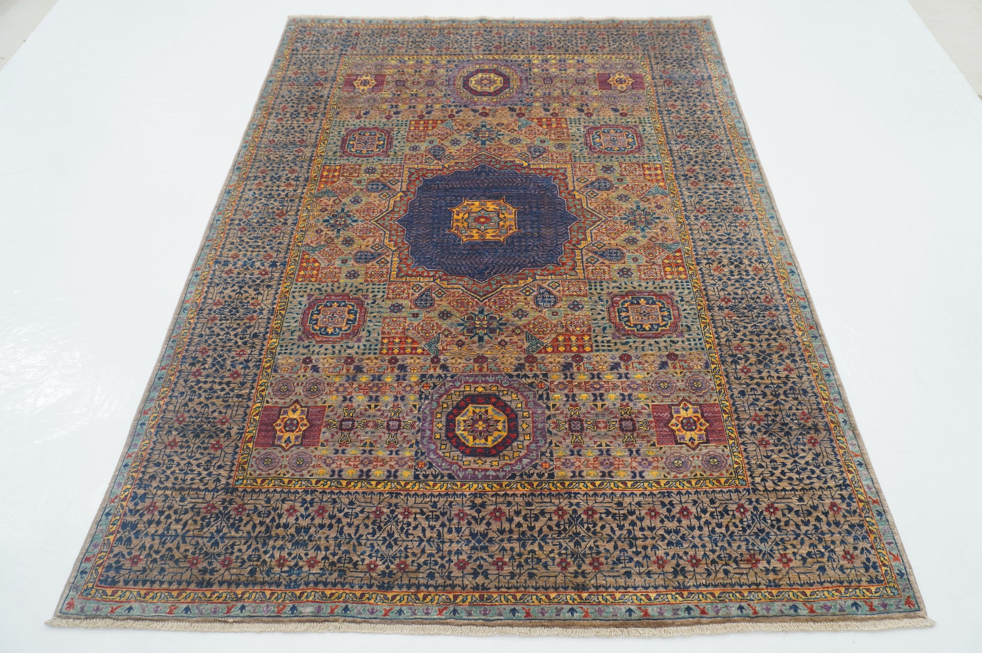 5x7 Taupe Gray Mamluk Turkish Hand knotted wool Geometric Medallion Rug - Yildiz Rugs