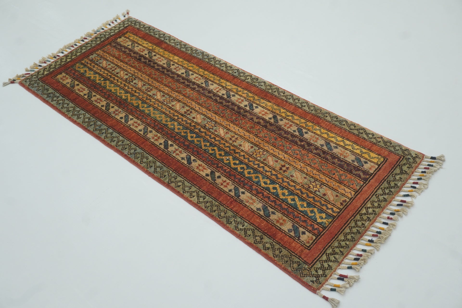 2x5 Red Shaal Turkish Hand knotted Runner Rug - Yildiz Rugs