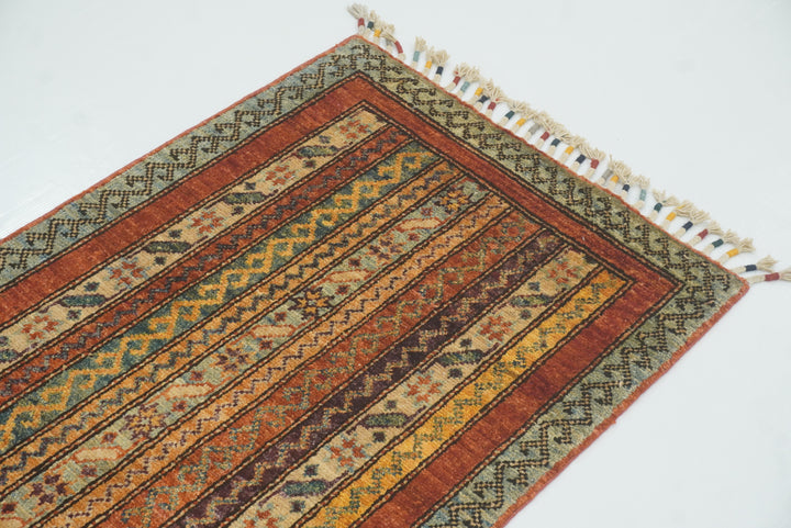 2x5 Red Shaal Turkish Hand knotted Runner Rug - Yildiz Rugs