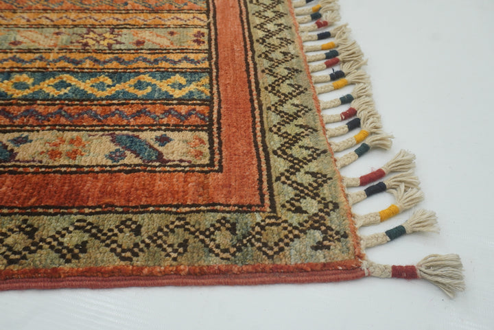 2x5 Red Shaal Turkish Hand knotted Runner Rug - Yildiz Rugs