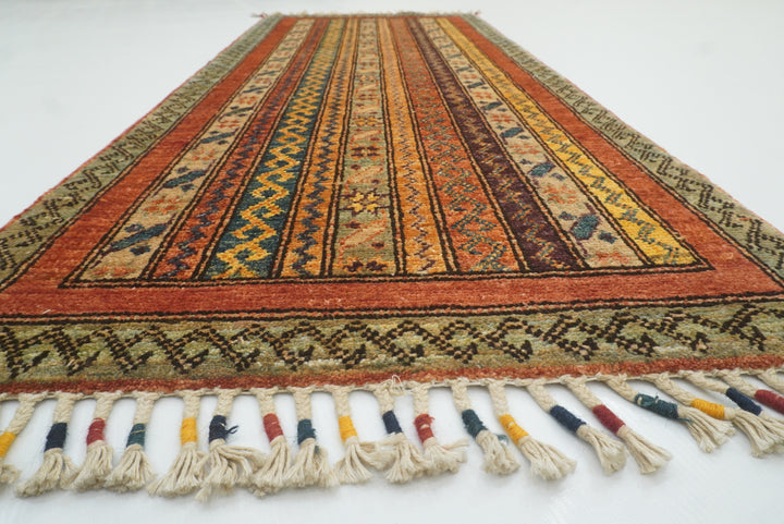 2x5 Red Shaal Turkish Hand knotted Runner Rug - Yildiz Rugs