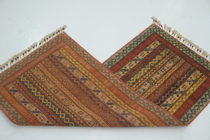 2x5 Red Shaal Turkish Hand knotted Runner Rug - Yildiz Rugs