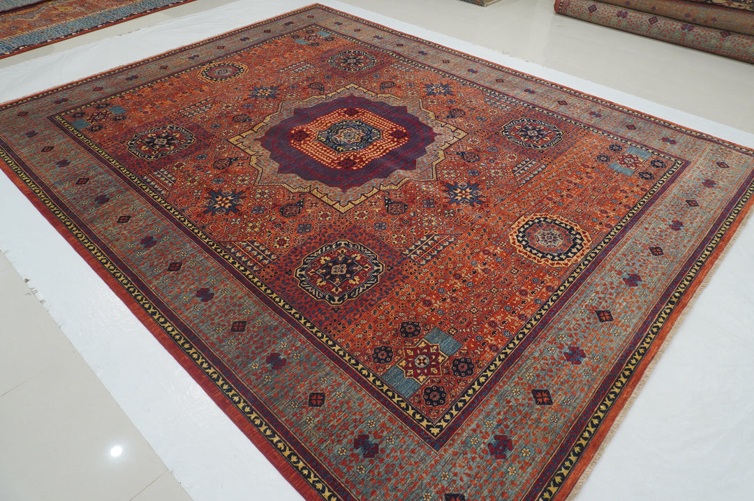 9x12 Orange Mamluk Hand knotted Turkish Medallion Rug