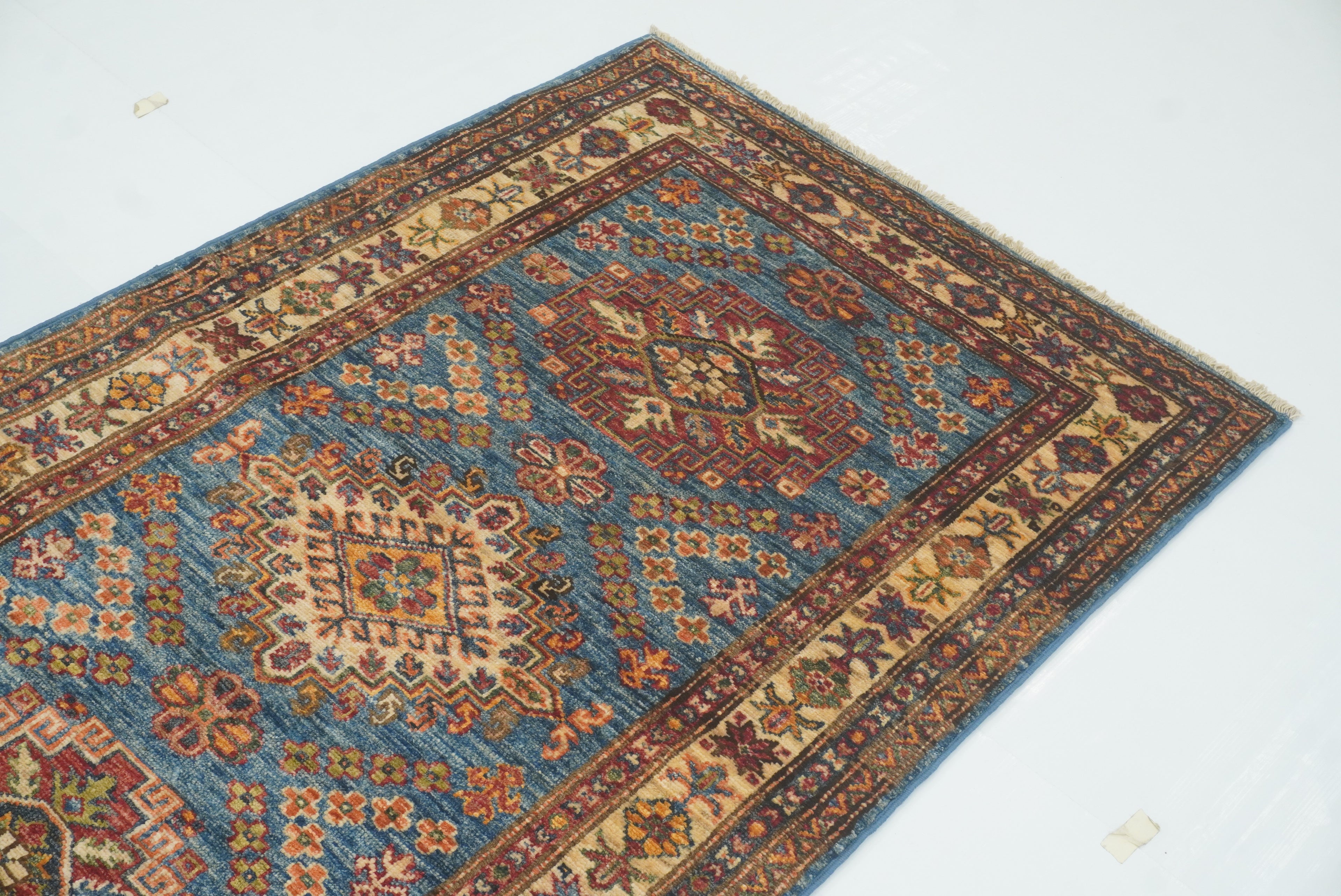 10 ft Kazak Blue Afghan Hand Knotted Runner Rug - Yildiz Rugs