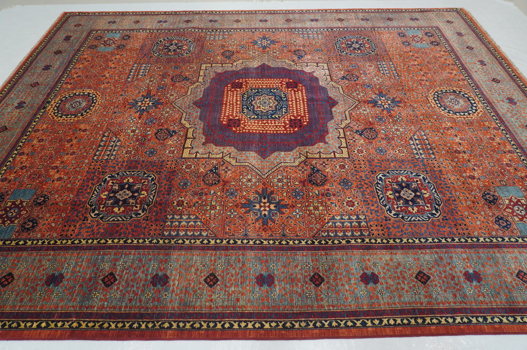 9x12 Orange Mamluk Hand knotted Turkish Medallion Rug