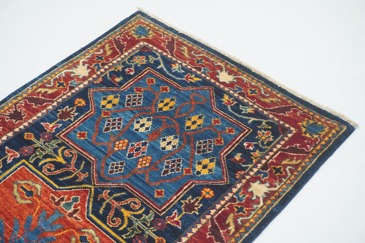 12 Ft Navy Blue Bakhtiari Afghan hand knotted Tribal Runner Rug - Yildiz Rugs