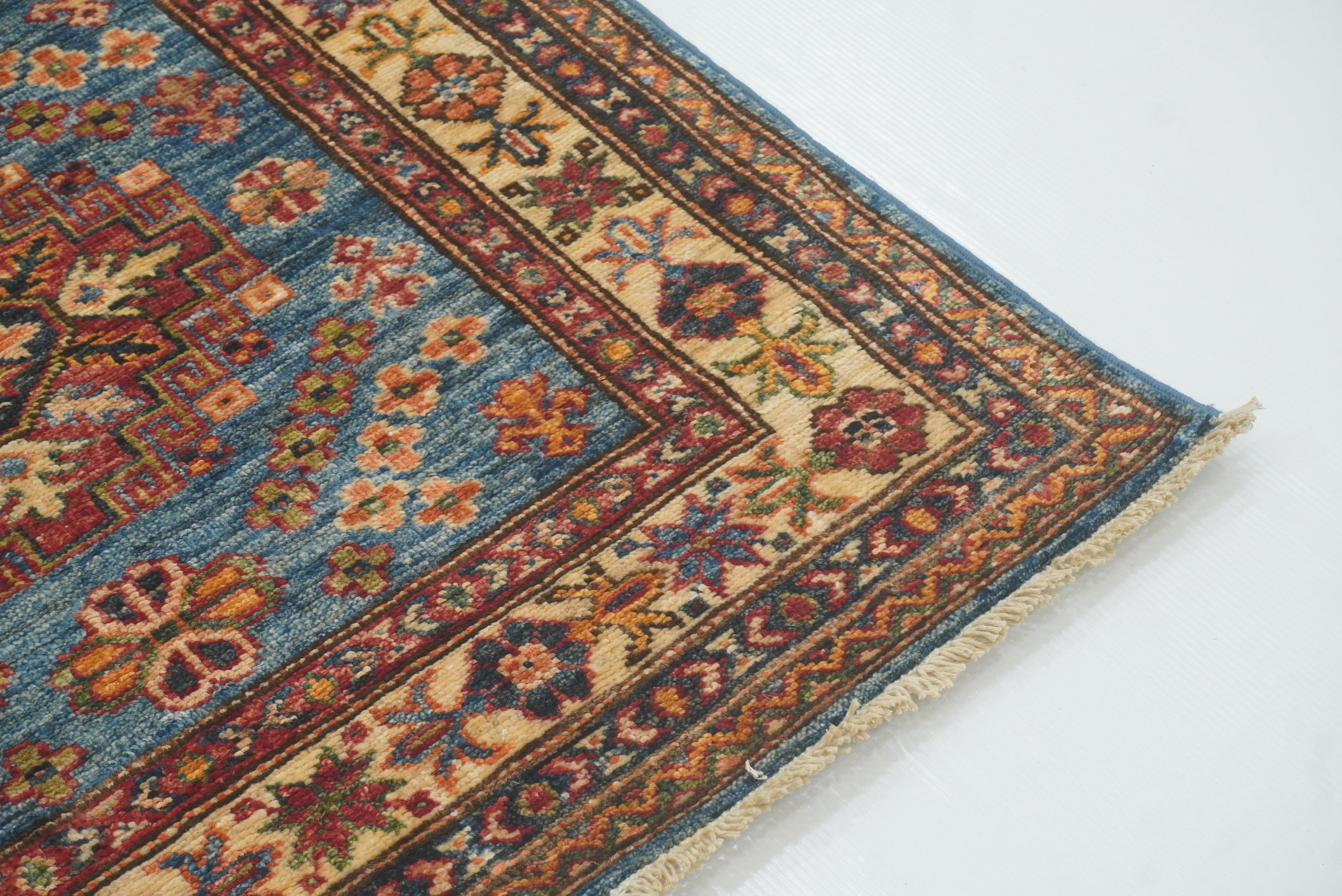 10 ft Kazak Blue Afghan Hand Knotted Runner Rug - Yildiz Rugs