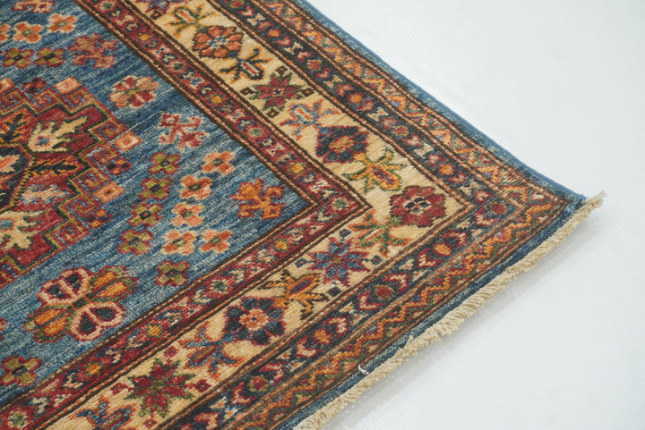 10 ft Kazak Blue Afghan Hand Knotted Runner Rug - Yildiz Rugs