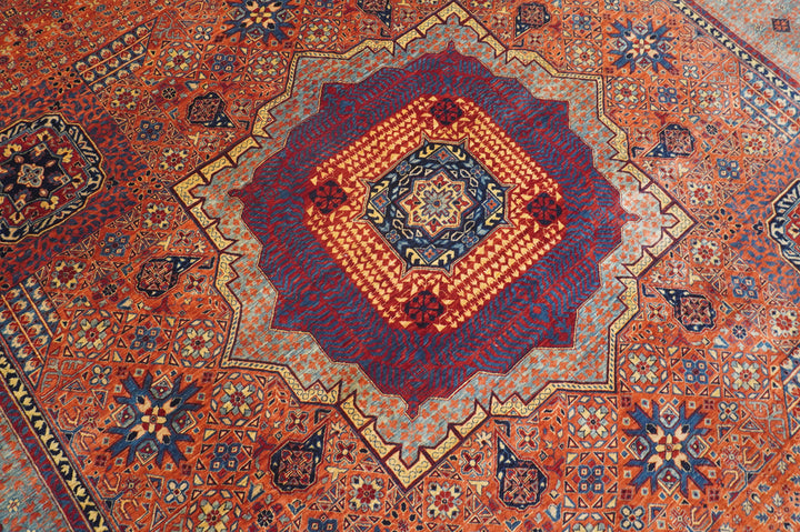 9x12 Orange Mamluk Hand knotted Turkish Medallion Rug