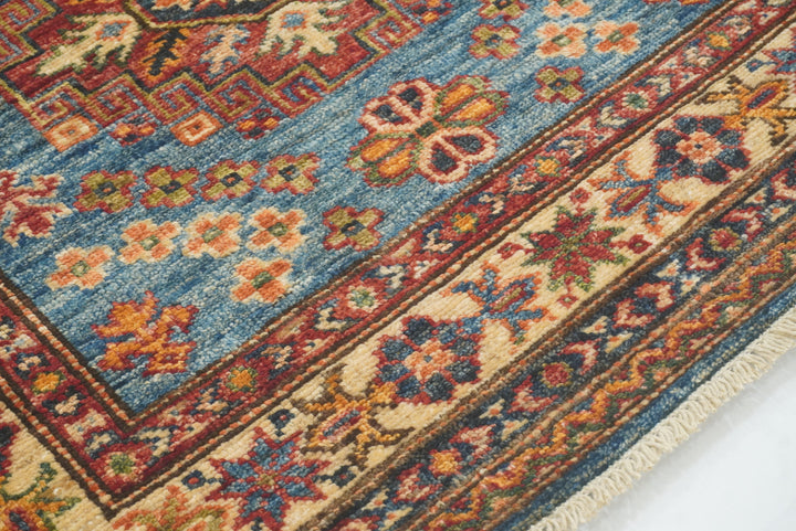 10 ft Kazak Blue Afghan Hand Knotted Runner Rug - Yildiz Rugs