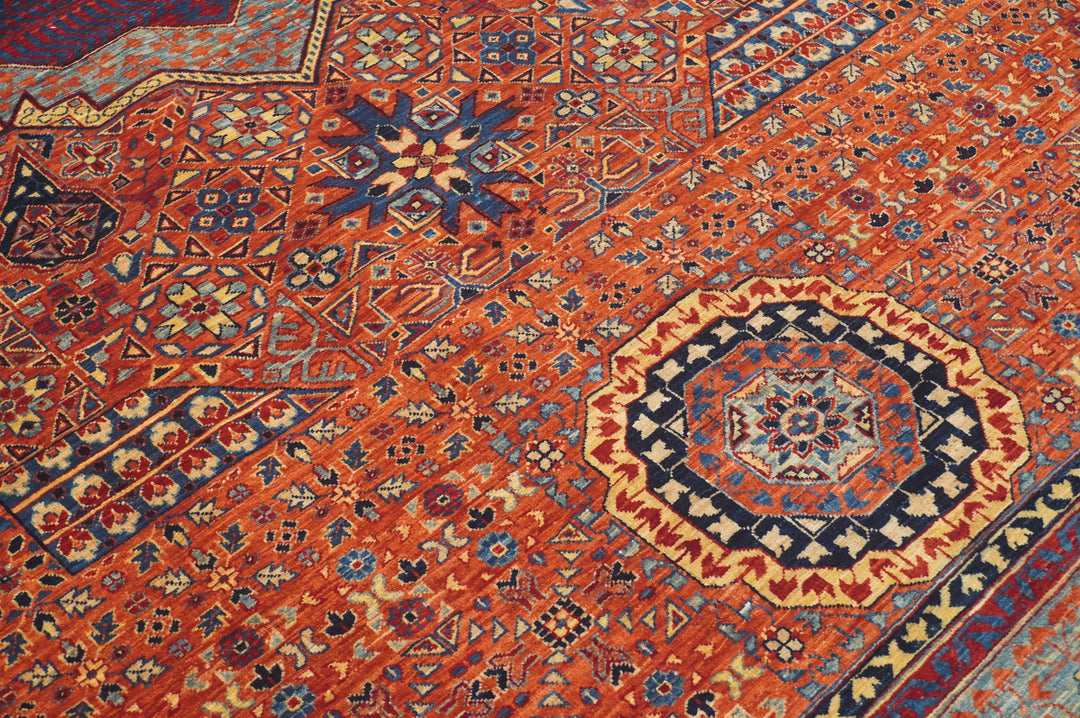 9x12 Orange Mamluk Hand knotted Turkish Medallion Rug