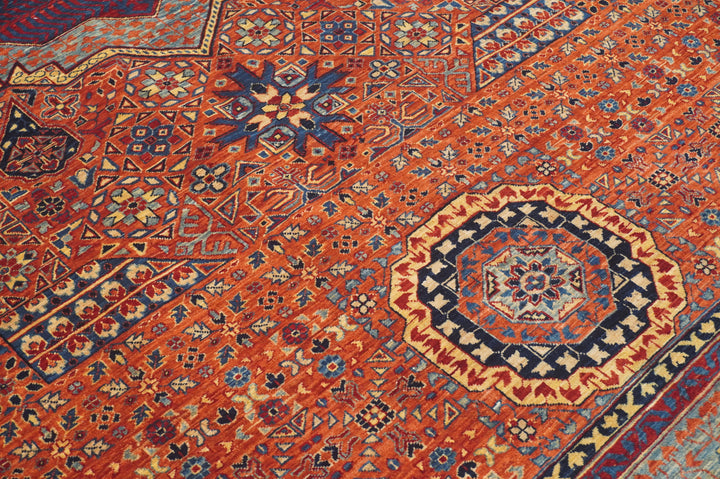 9x12 Orange Mamluk Hand knotted Turkish Medallion Rug