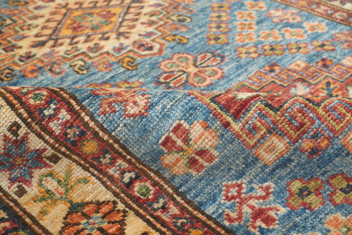 10 ft Kazak Blue Afghan Hand Knotted Runner Rug - Yildiz Rugs