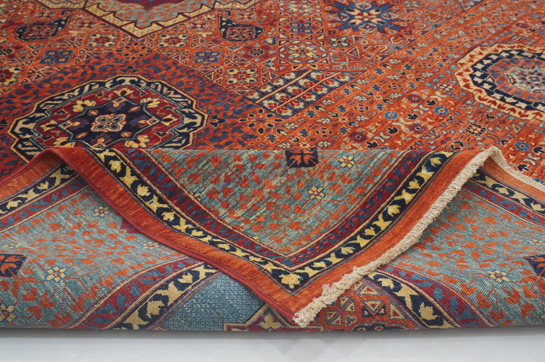 9x12 Orange Mamluk Hand knotted Turkish Medallion Rug