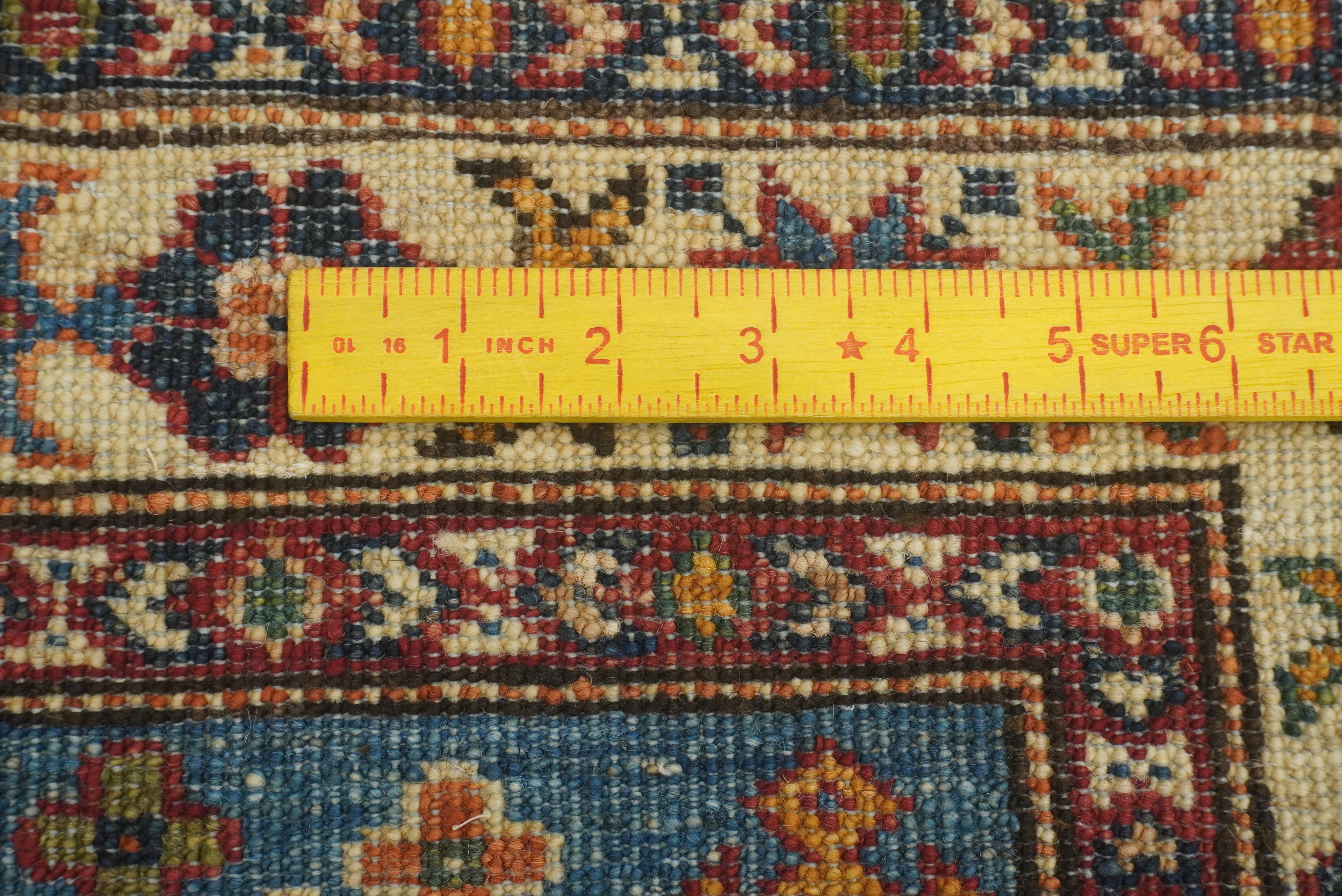 10 ft Kazak Blue Afghan Hand Knotted Runner Rug - Yildiz Rugs