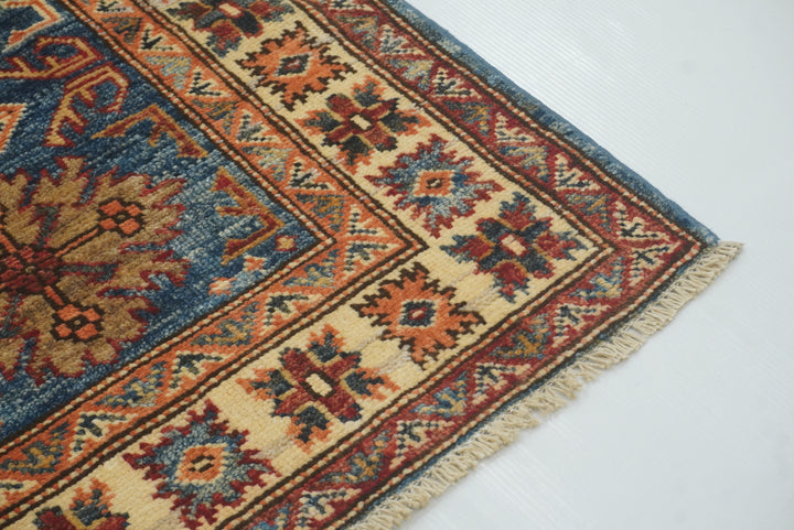 2x3 Blue Kazak Hand-Knotted Afghan Rug - Yildiz Rugs