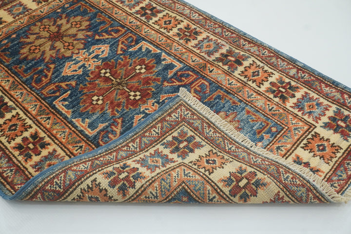 2x3 Blue Kazak Hand-Knotted Afghan Rug - Yildiz Rugs