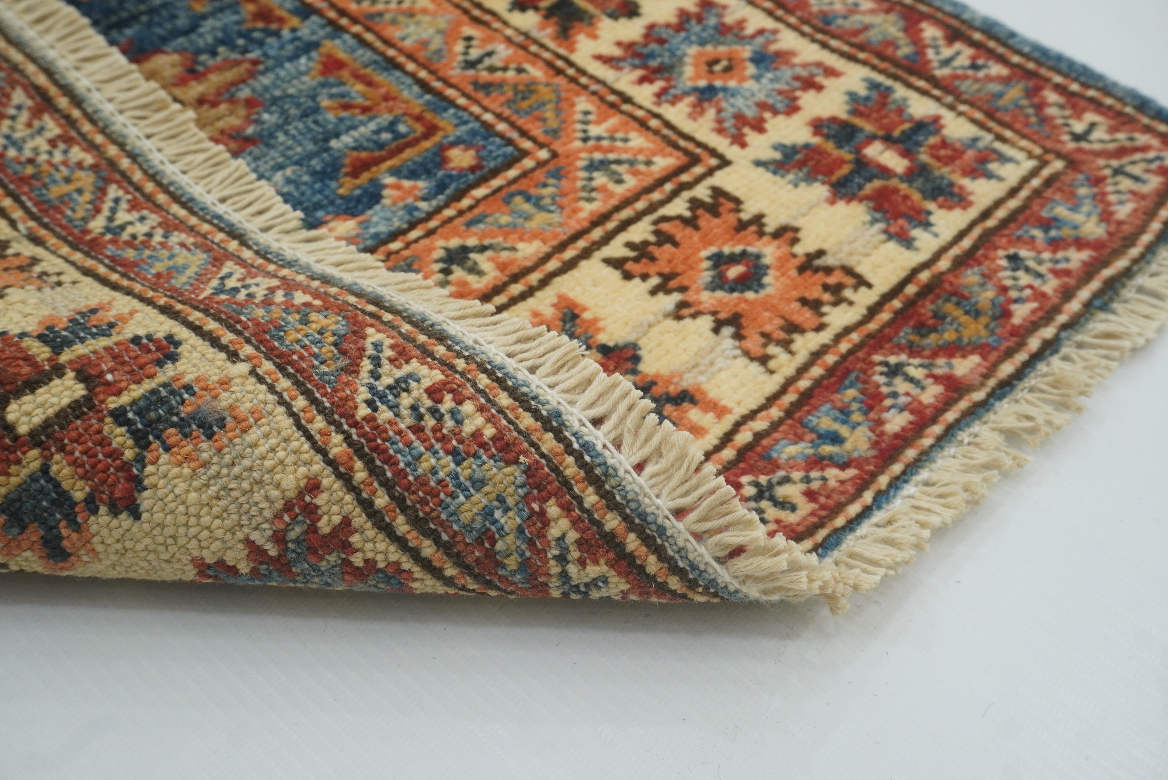 2x3 Blue Kazak Hand-Knotted Afghan Rug - Yildiz Rugs