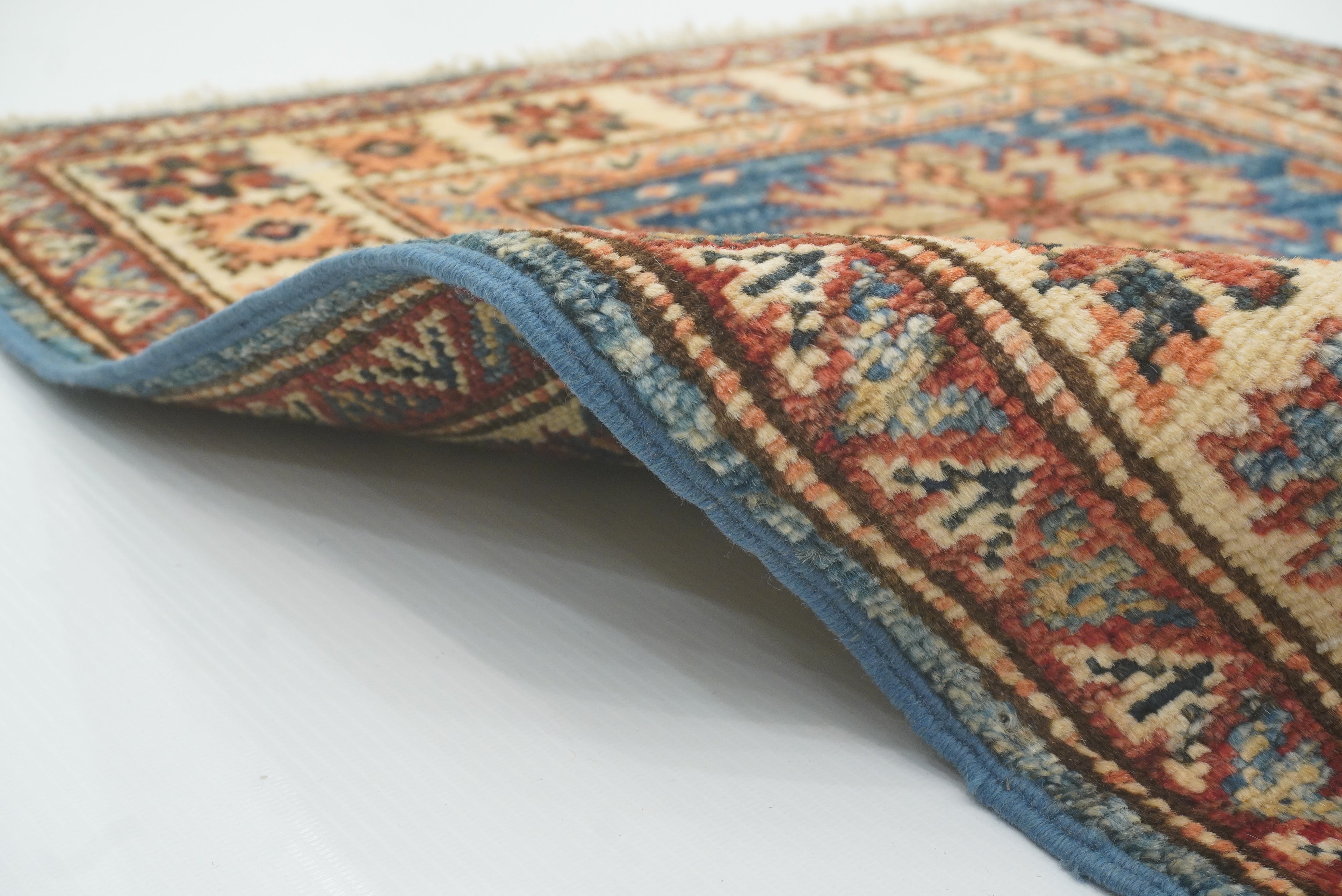 2x3 Blue Kazak Hand-Knotted Afghan Rug - Yildiz Rugs