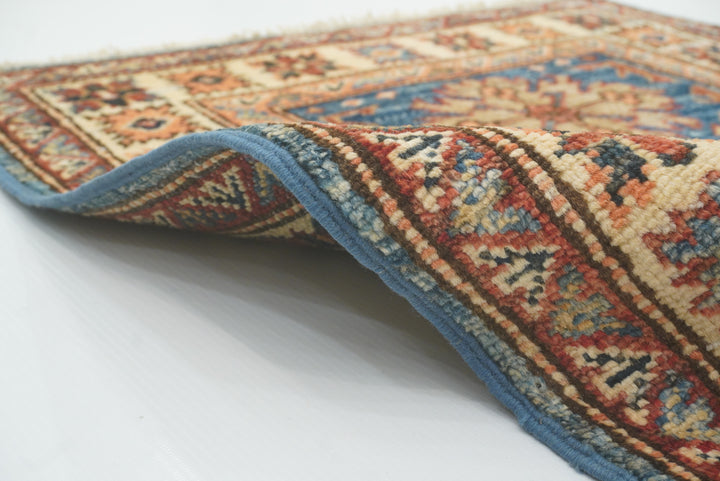 2x3 Blue Kazak Hand-Knotted Afghan Rug - Yildiz Rugs