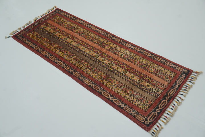 2x5 Red Shaal Turkish Hand knotted Runner Rug - Yildiz Rugs