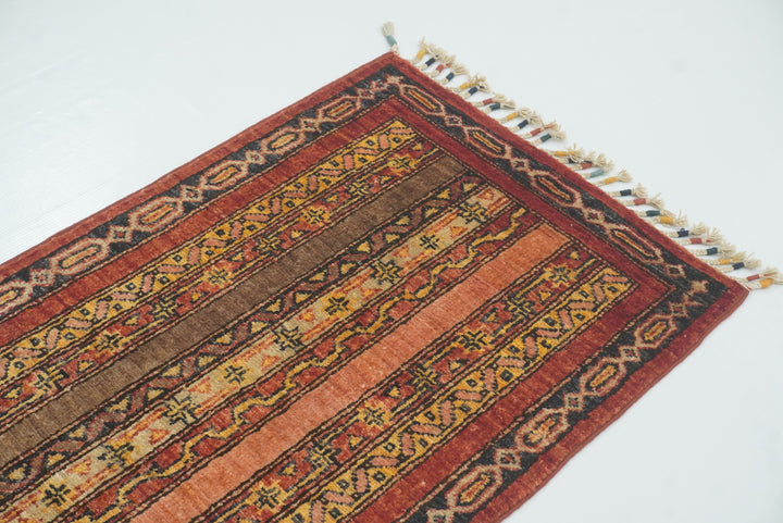 2x5 Red Shaal Turkish Hand knotted Runner Rug - Yildiz Rugs