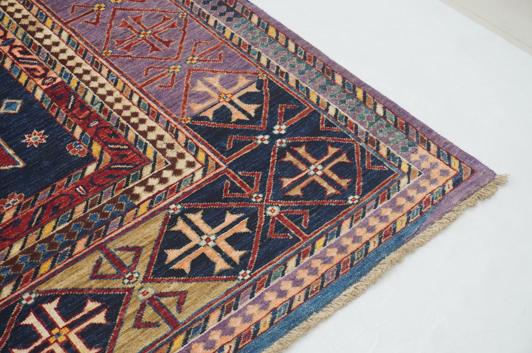 8x10 Navy Blue Samarkand Afghan Hand Knotted Tribal Rug