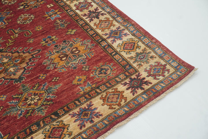 4x6 Red Kazak Hand Knotted Afghan Geometric Rug - Yildiz Rugs