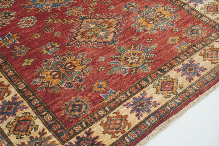 4x6 Red Kazak Hand Knotted Afghan Geometric Rug - Yildiz Rugs