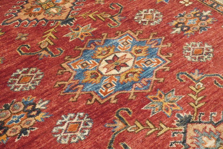 4x6 Red Kazak Hand Knotted Afghan Geometric Rug - Yildiz Rugs